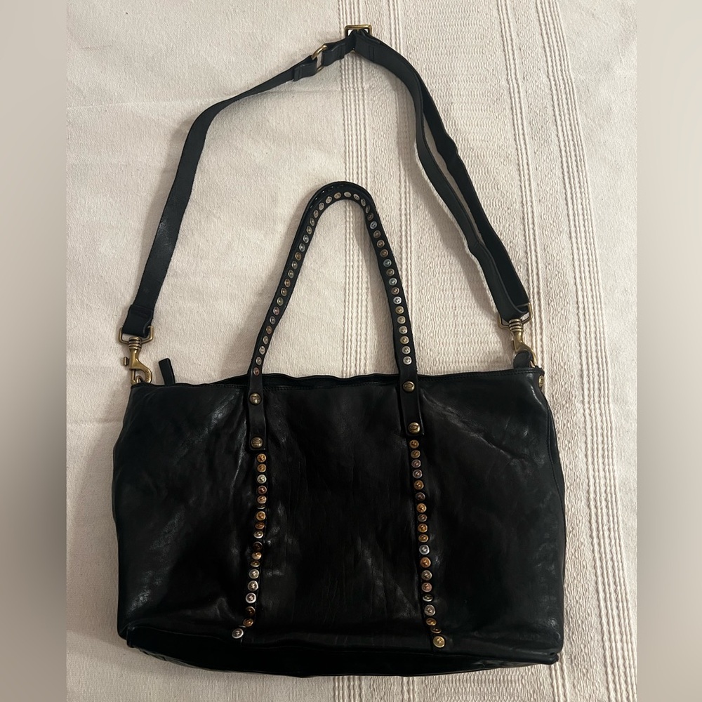 Campomaggi Black Leather Bag with Studded Straps